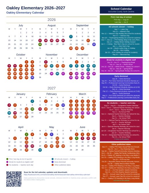 Oakley Elementary Calendar preview