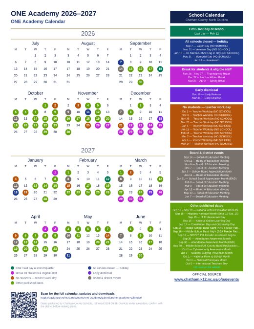 ONE Academy Calendar preview