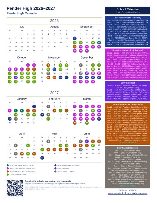 Pender High Calendar preview