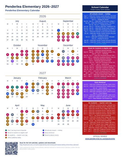 Penderlea Elementary Calendar preview