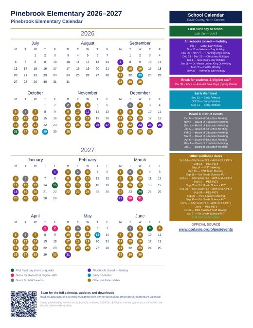 Pinebrook Elementary Calendar preview