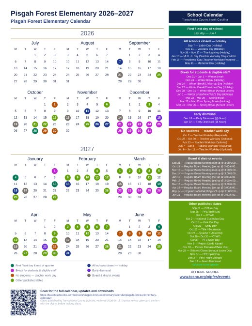 Pisgah Forest Elementary Calendar preview