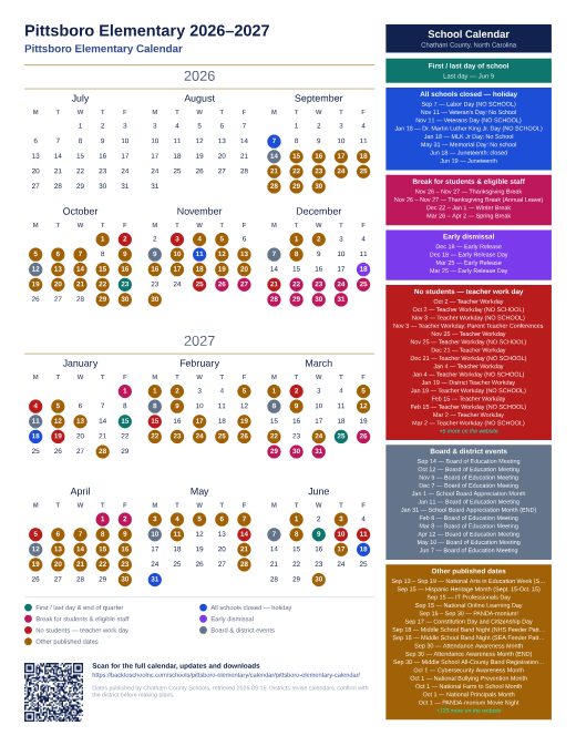 Pittsboro Elementary Calendar preview