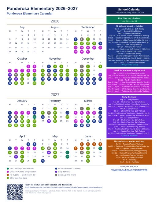 Ponderosa Elementary Calendar preview