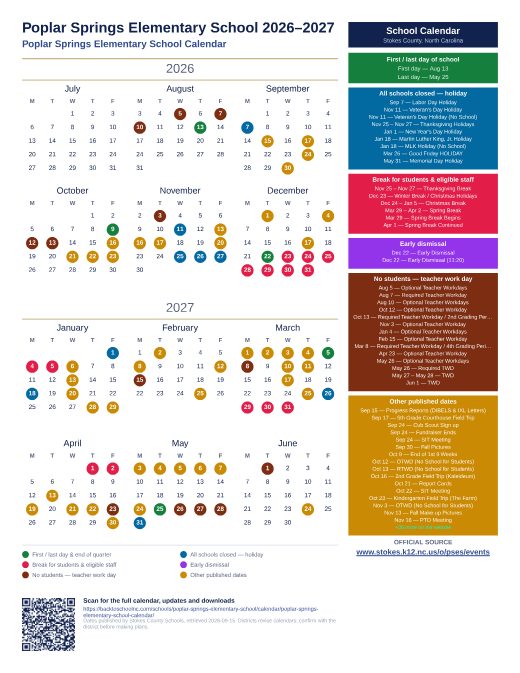 Poplar Springs Elementary School Calendar preview