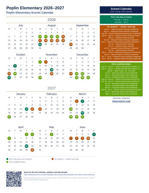 Poplin Elementary Events Calendar preview