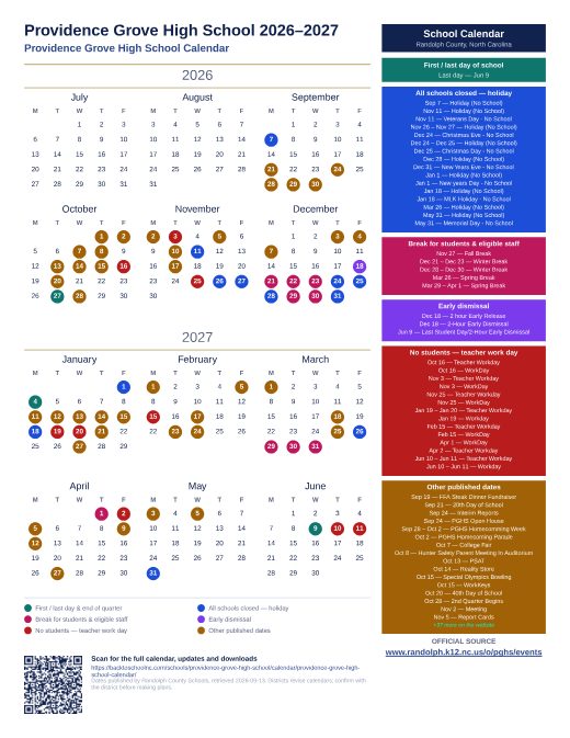 Providence Grove High School Calendar preview