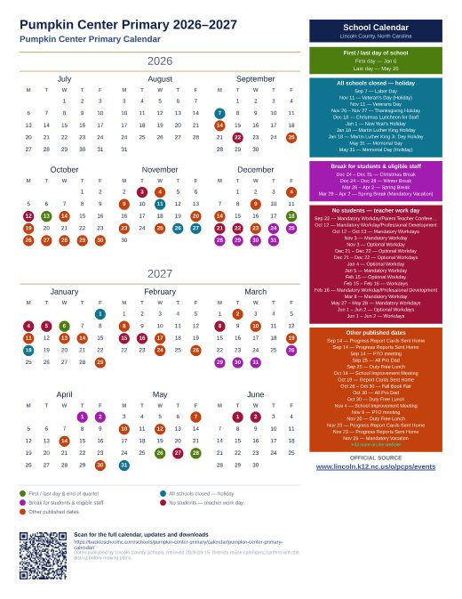 Pumpkin Center Primary Calendar preview