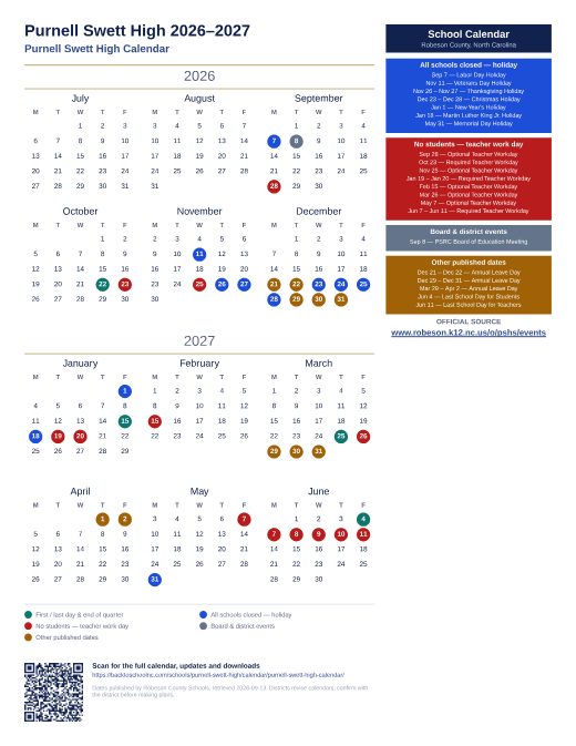 Purnell Swett High Calendar preview