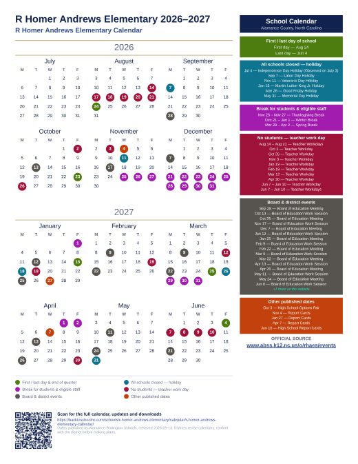 R Homer Andrews Elementary Calendar preview