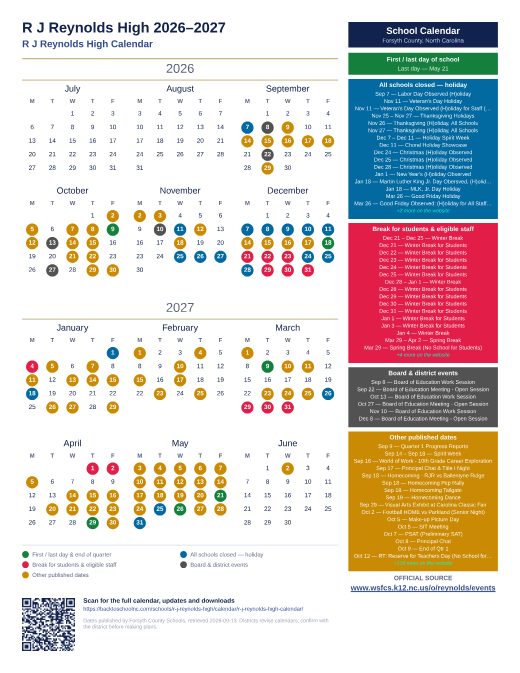 R J Reynolds High Calendar preview