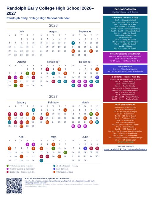 Randolph Early College High School Calendar preview
