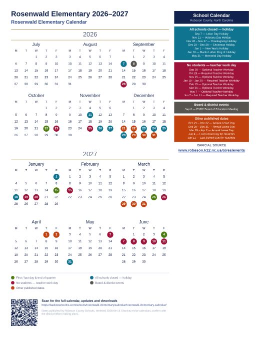 Rosenwald Elementary Calendar preview