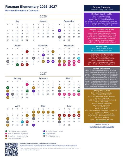 Rosman Elementary Calendar preview