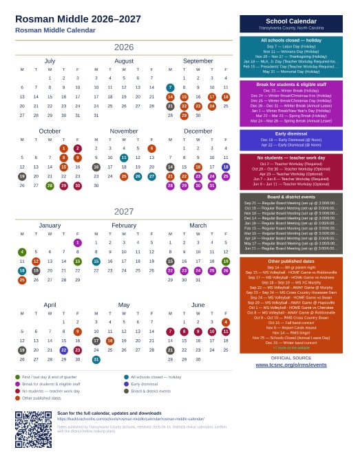 Rosman Middle Calendar preview