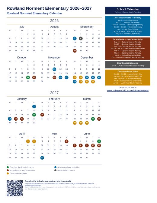 Rowland Norment Elementary Calendar preview