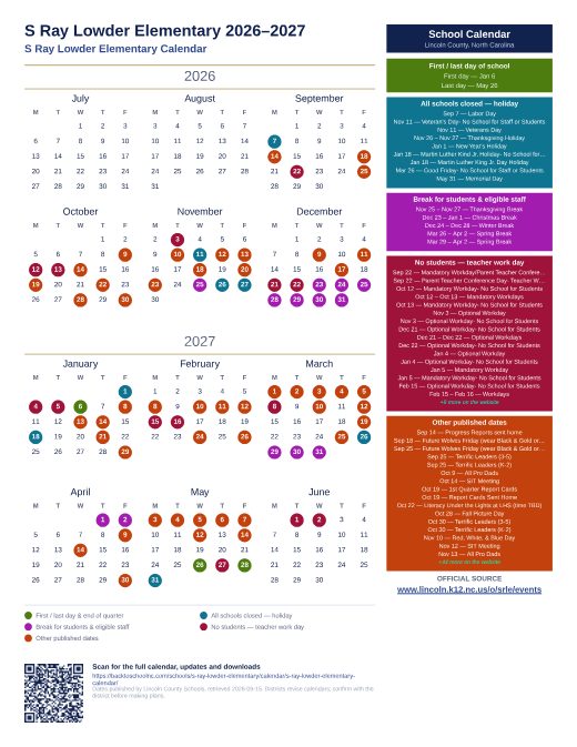 S Ray Lowder Elementary Calendar preview