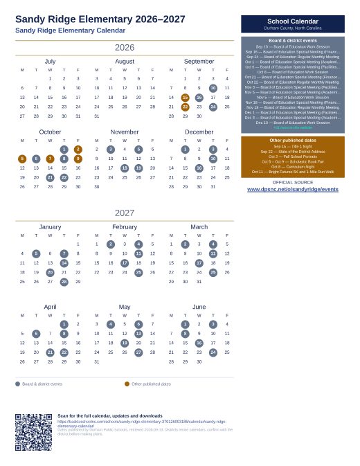 Sandy Ridge Elementary Calendar preview