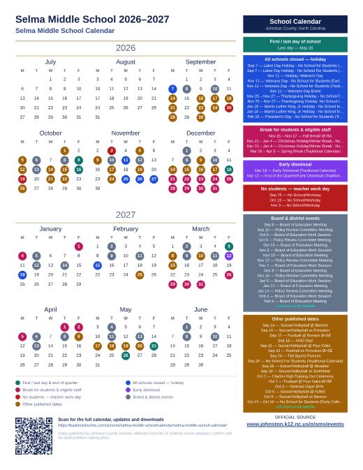 Selma Middle School Calendar preview