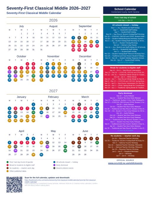 Seventy-First Classical Middle Calendar preview