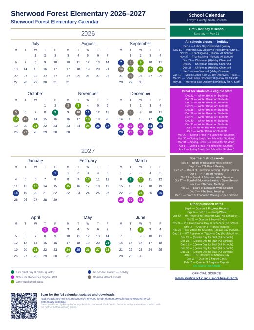 Sherwood Forest Elementary Calendar preview