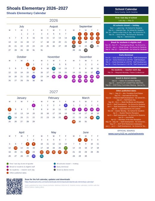 Shoals Elementary Calendar preview