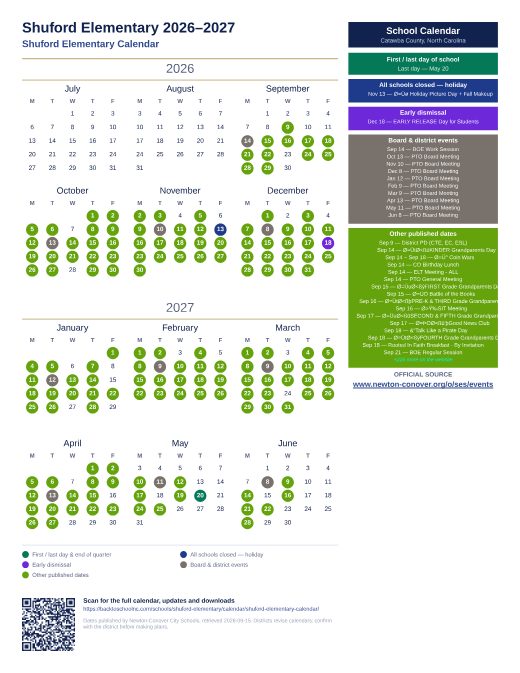 Shuford Elementary Calendar preview