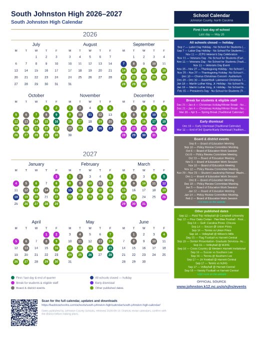 South Johnston High Calendar preview