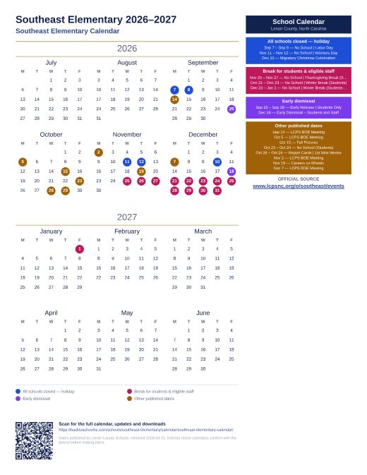 Southeast Elementary Calendar preview