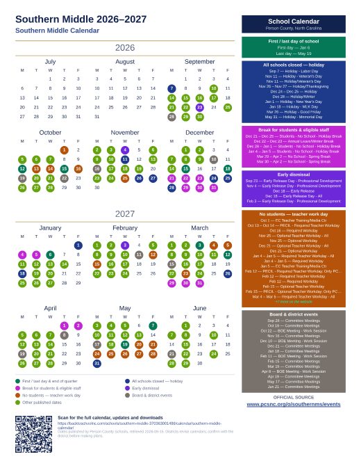 Southern Middle Calendar preview