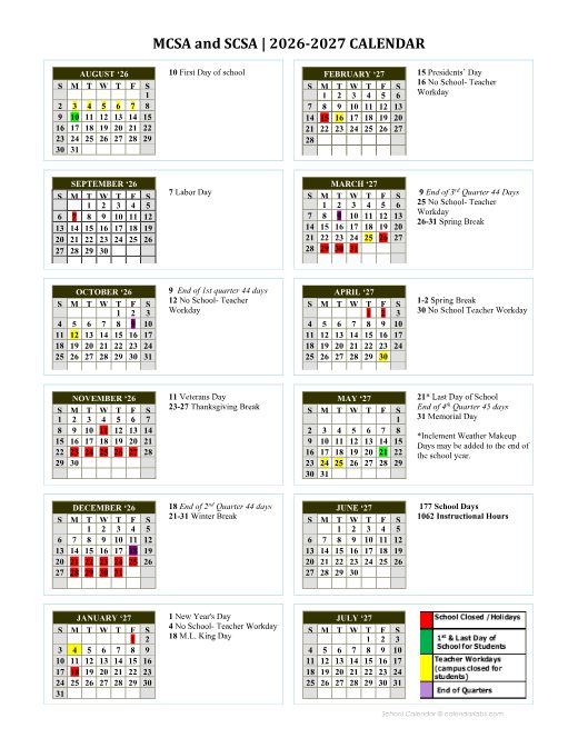 2026-2027 Calendar preview