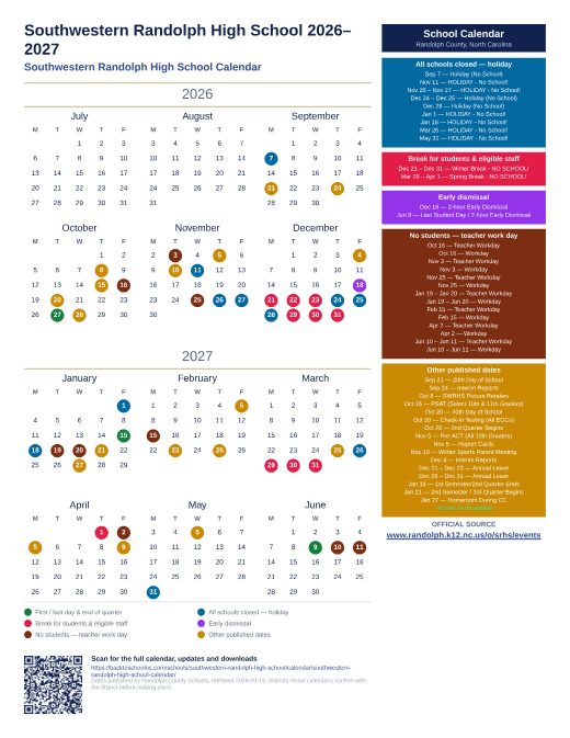 Southwestern Randolph High School Calendar preview