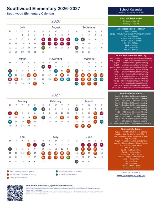 Southwood Elementary Calendar preview