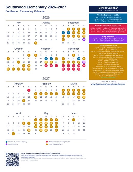 Southwood Elementary Calendar preview