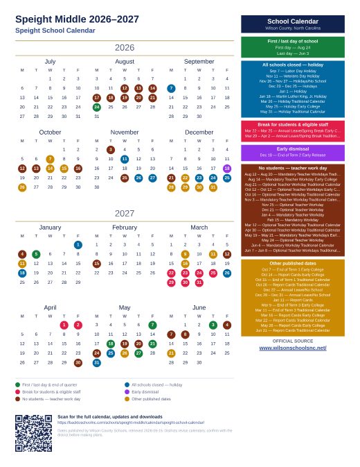 Speight School Calendar preview