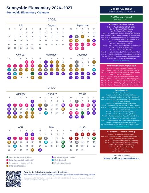 Sunnyside Elementary Calendar preview