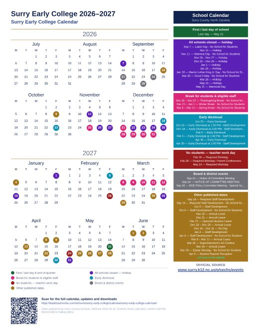 Surry Early College Calendar preview