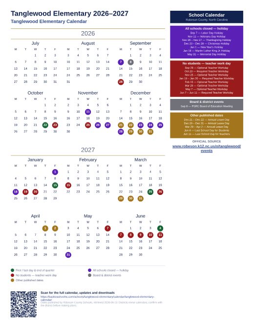 Tanglewood Elementary Calendar preview