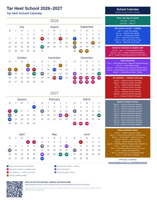 Tar Heel School Calendar preview