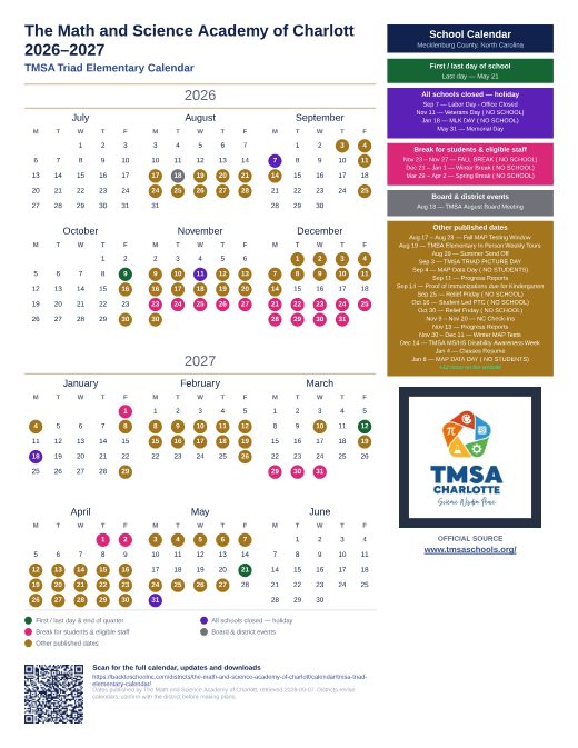 TMSA Triad Elementary Calendar preview