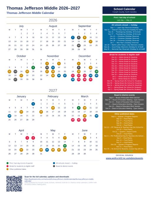 Thomas Jefferson Middle Calendar preview