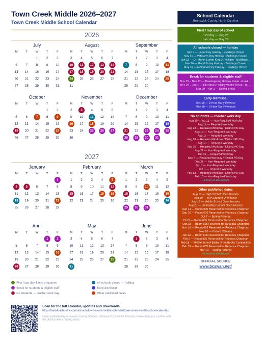 Town Creek Middle School Calendar preview