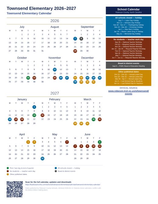 Townsend Elementary Calendar preview