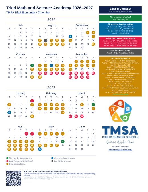 TMSA Triad Elementary Calendar preview