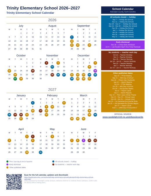 Trinity Elementary School Calendar preview