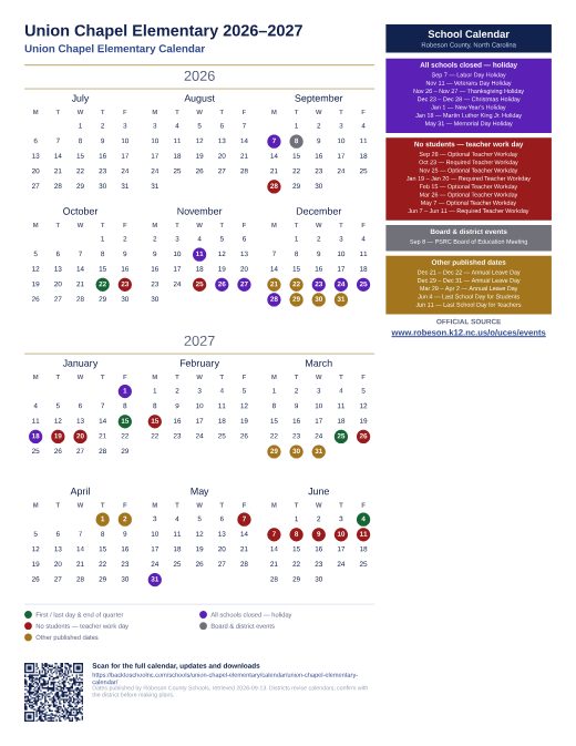 Union Chapel Elementary Calendar preview
