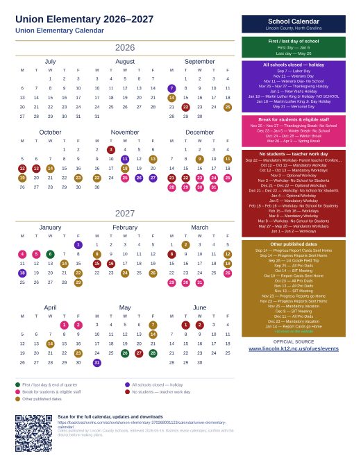 Union Elementary Calendar preview