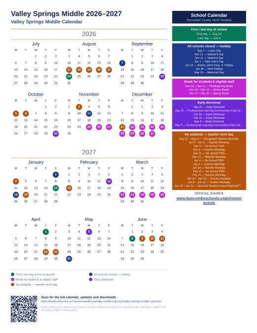 Valley Springs Middle Calendar preview