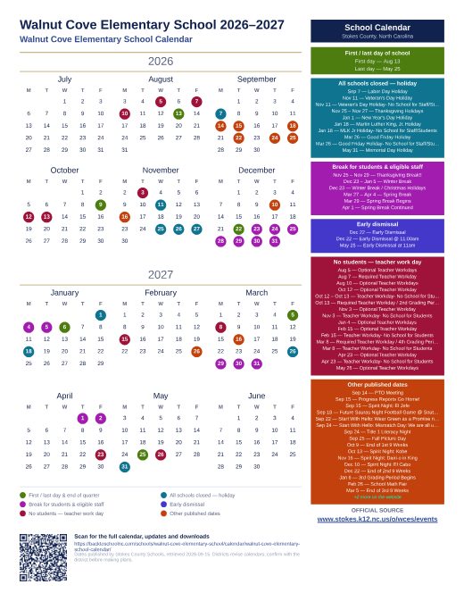 Walnut Cove Elementary School Calendar preview