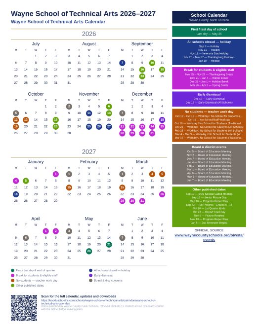 Wayne School of Technical Arts Calendar preview